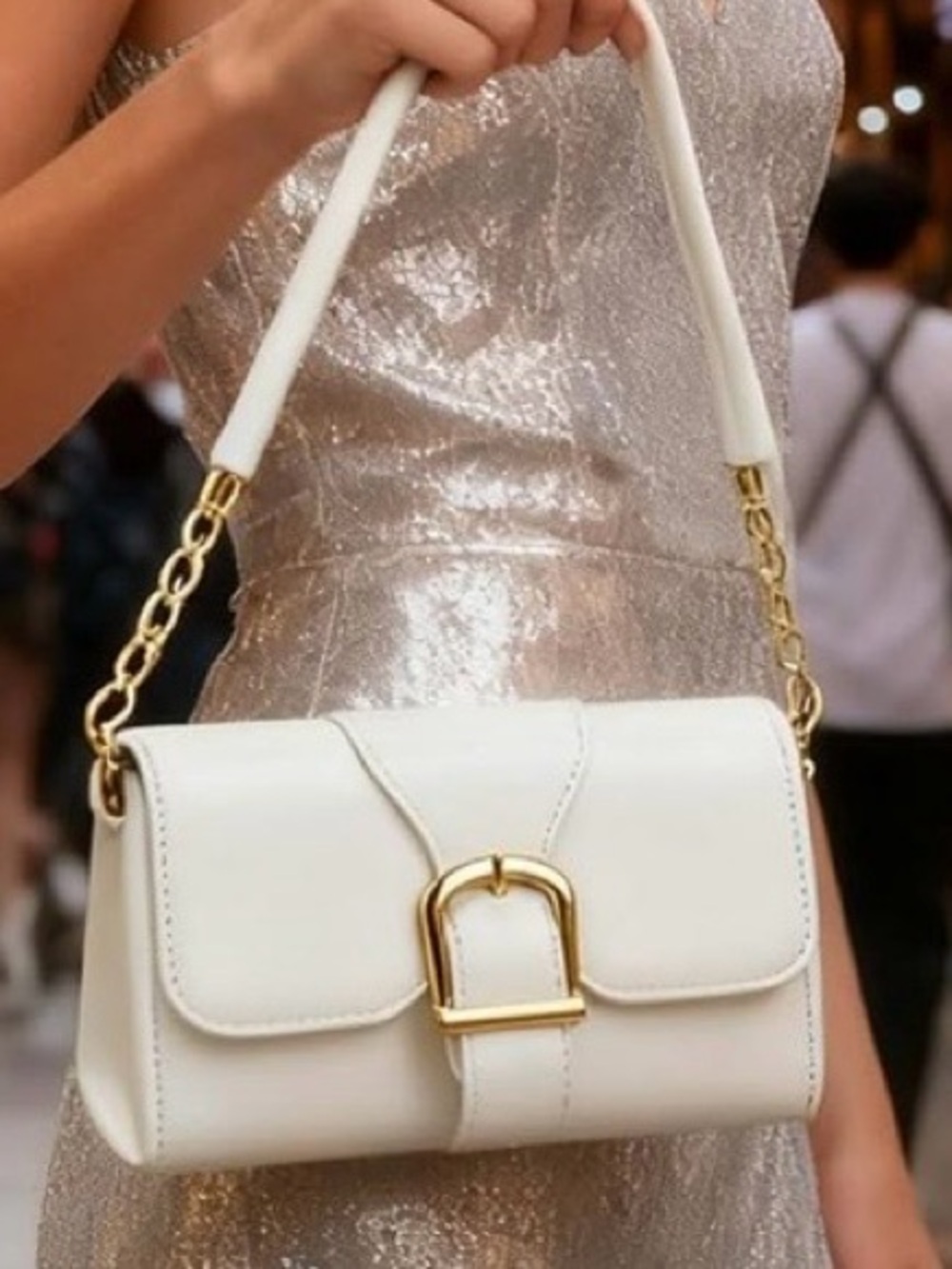 White Chain-Accented Shoulder Bag vegan leather New no tag